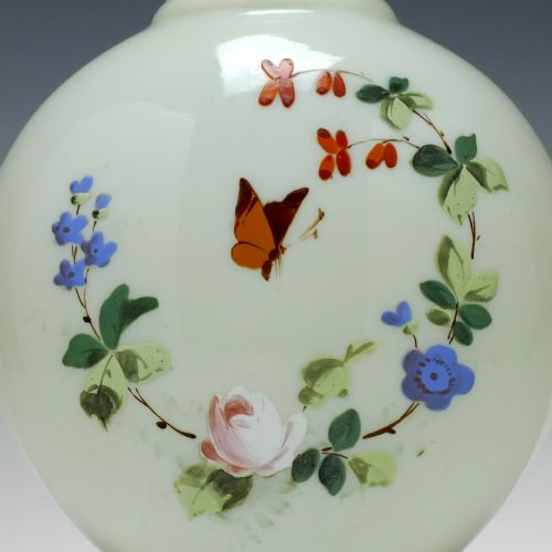 VICTORIAN OPALINE AND HAND PAINTED ENAMELLED GLASS VASE C1870 - ADDITIONAL PHOTO 1