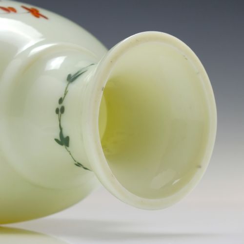 VICTORIAN OPALINE AND HAND PAINTED ENAMELLED GLASS VASE C1870 - ADDITIONAL PHOTO 4