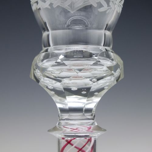 LARGE ENGRAVED ANTIQUE COLOUR OPAQUE TWIST JOSEPHINENHUTTE LIDDED WINE GOBLET C1900 - ADDITIONAL PHOTO 3