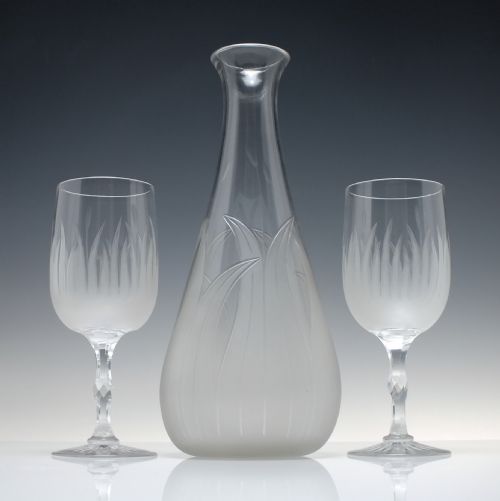 19th century richardson glass wine carafe and pair of matching goblets c1880 - CATEGORY: ANTIQUE GLASS - DATED VICTORIAN