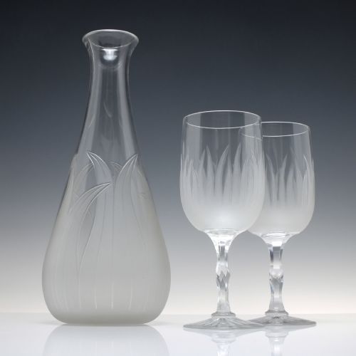 19TH CENTURY RICHARDSON GLASS WINE CARAFE AND PAIR OF MATCHING GOBLETS C1880 - ADDITIONAL PHOTO 1