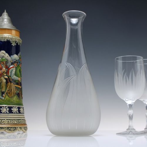 19TH CENTURY RICHARDSON GLASS WINE CARAFE AND PAIR OF MATCHING GOBLETS C1880 - ADDITIONAL PHOTO 2