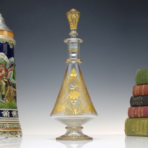 engraved gilded josephinenhutte glass decanter c1900 - CATEGORY: ANTIQUE GLASS - DATED 1900