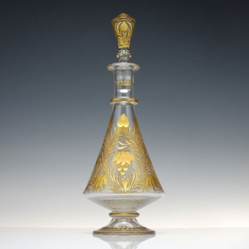 ENGRAVED GILDED JOSEPHINENHUTTE GLASS DECANTER C1900 - ADDITIONAL PHOTO 1