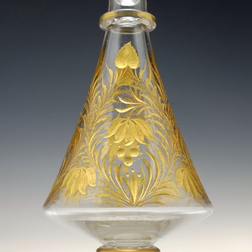 ENGRAVED GILDED JOSEPHINENHUTTE GLASS DECANTER C1900 - ADDITIONAL PHOTO 3