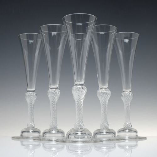 six tall victorian air twist champagne flute glasses c1900 - CATEGORY: ANTIQUE GLASS - DATED VICTORIAN