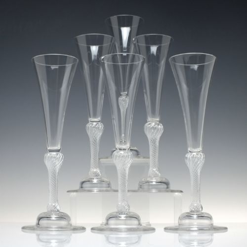 SIX TALL VICTORIAN AIR TWIST CHAMPAGNE FLUTE GLASSES C1900 - ADDITIONAL PHOTO 1