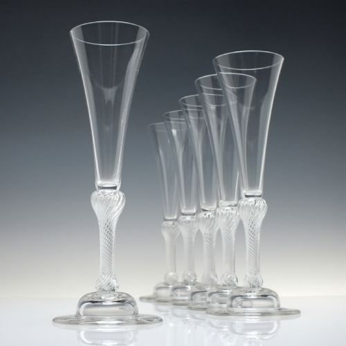 SIX TALL VICTORIAN AIR TWIST CHAMPAGNE FLUTE GLASSES C1900 - ADDITIONAL PHOTO 2