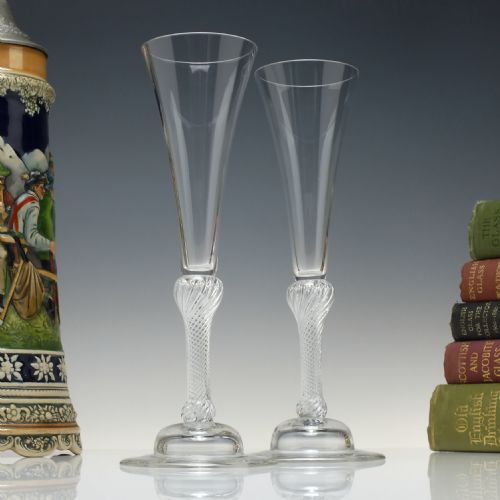 SIX TALL VICTORIAN AIR TWIST CHAMPAGNE FLUTE GLASSES C1900 - ADDITIONAL PHOTO 3