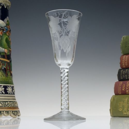 engraved mercury air twist ale glass c1750 - CATEGORY: ANTIQUE GLASS - DATED GEORGIAN