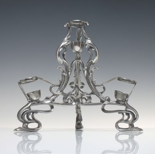ART NOUVEAU CRANBERRY GLASS EPERGNE IN SILVER PLATED STAND C1900 - ADDITIONAL PHOTO 2