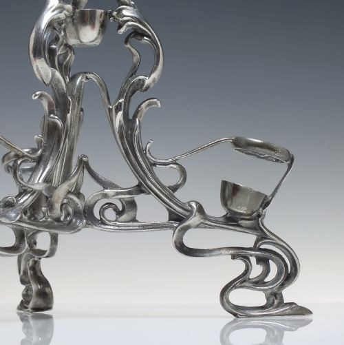 ART NOUVEAU CRANBERRY GLASS EPERGNE IN SILVER PLATED STAND C1900 - ADDITIONAL PHOTO 3