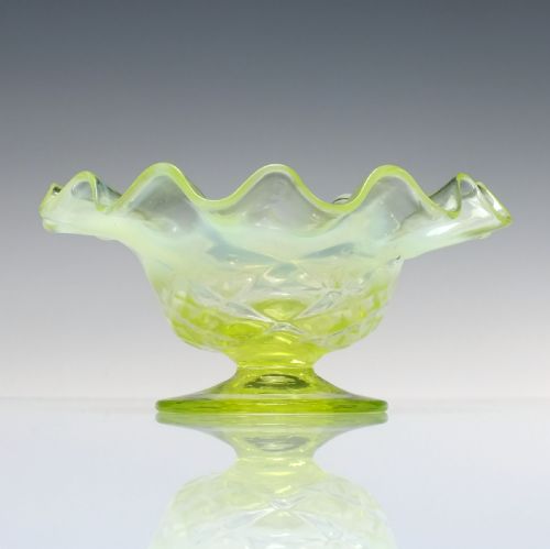 victorian vaseline opalescent glass vase c1880 - CATEGORY: ANTIQUE GLASS - DATED VICTORIAN