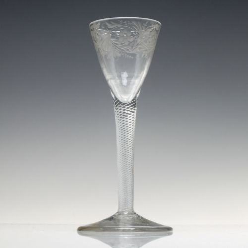 GEORGIAN ENGRAVED AIR TWIST WINE GLASS C1750 EX ARTHUR CHURCHILL COLLECTION - ADDITIONAL PHOTO 1