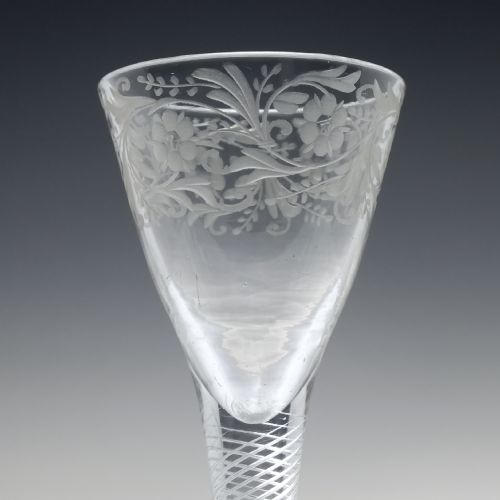 GEORGIAN ENGRAVED AIR TWIST WINE GLASS C1750 EX ARTHUR CHURCHILL COLLECTION - ADDITIONAL PHOTO 2