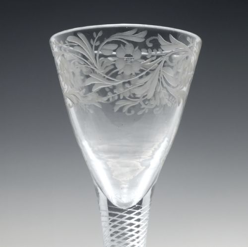 GEORGIAN ENGRAVED AIR TWIST WINE GLASS C1750 EX ARTHUR CHURCHILL COLLECTION - ADDITIONAL PHOTO 3