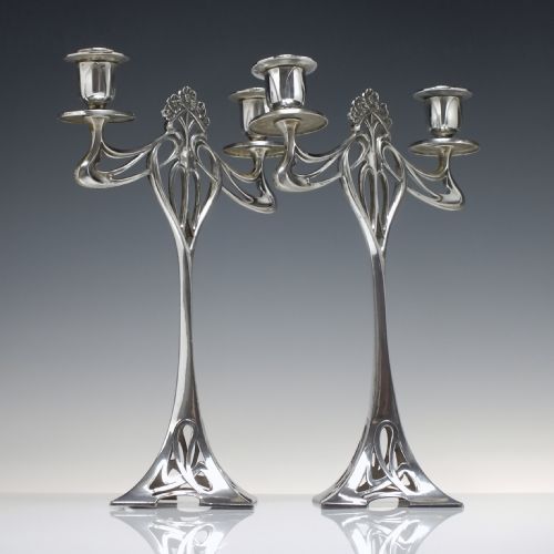 PAIR ANTIQUE WMF ART NOUVEAU SILVER PLATED CANDLE STICKS CANDELABRA C1906 - ADDITIONAL PHOTO 2