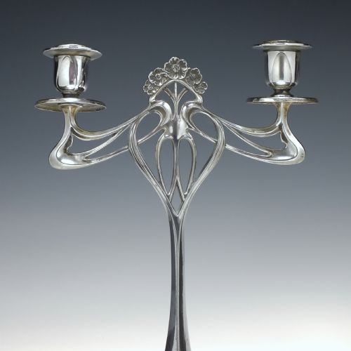 PAIR ANTIQUE WMF ART NOUVEAU SILVER PLATED CANDLE STICKS CANDELABRA C1906 - ADDITIONAL PHOTO 3
