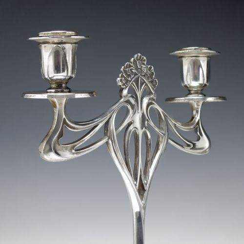 PAIR ANTIQUE WMF ART NOUVEAU SILVER PLATED CANDLE STICKS CANDELABRA C1906 - ADDITIONAL PHOTO 4