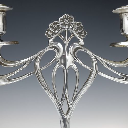 PAIR ANTIQUE WMF ART NOUVEAU SILVER PLATED CANDLE STICKS CANDELABRA C1906 - ADDITIONAL PHOTO 5