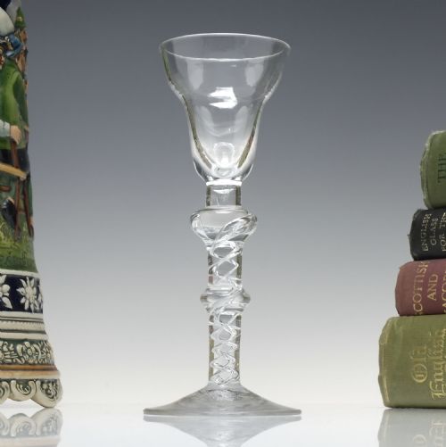 18th century double knop mercury twist wine glass c1750 - CATEGORY: ANTIQUE GLASS - DATED GEORGIAN