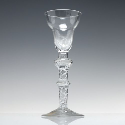 18TH CENTURY DOUBLE KNOP MERCURY TWIST WINE GLASS C1750 - ADDITIONAL PHOTO 1