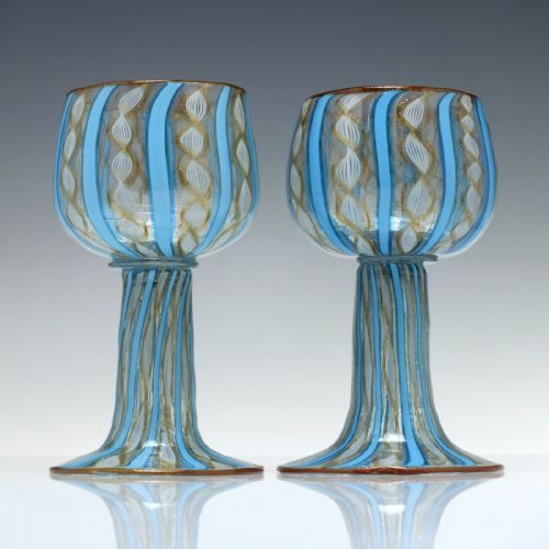 PAIR OF VENETIAN SALVIATI C ZANFIRICO AVENTURINE WINE GLASSES 185990 - ADDITIONAL PHOTO 4