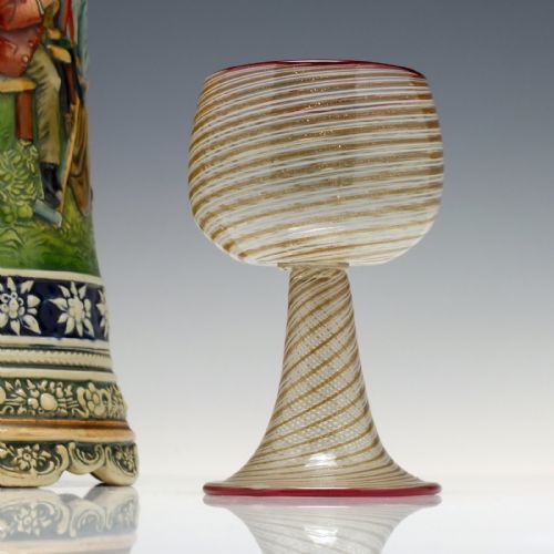 venetian salviati c mezza filigrana copper aventurine wine glass 185990 - CATEGORY: ANTIQUE GLASS - DATED 1860
