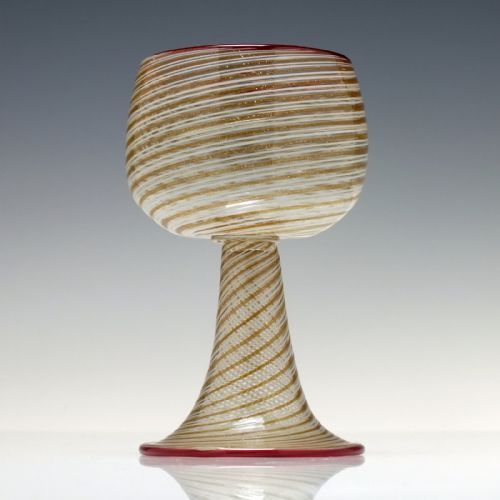 VENETIAN SALVIATI C MEZZA FILIGRANA COPPER AVENTURINE WINE GLASS 185990 - ADDITIONAL PHOTO 1