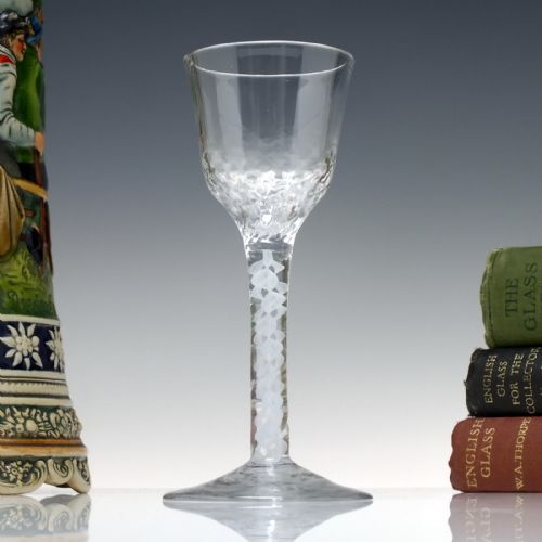 18th century opaque twist wine glass with honeycomb moulded bowl c1780 - CATEGORY: ANTIQUE GLASS - DATED GEORGIAN