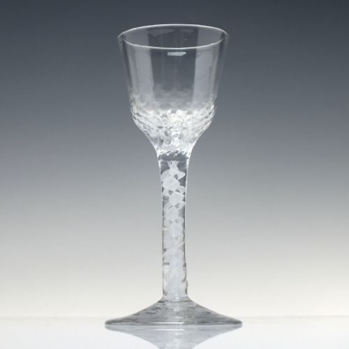 18TH CENTURY OPAQUE TWIST WINE GLASS WITH HONEYCOMB MOULDED BOWL C1780 - ADDITIONAL PHOTO 1