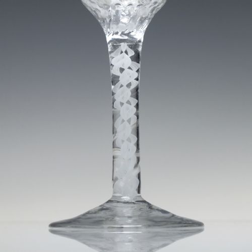 18TH CENTURY OPAQUE TWIST WINE GLASS WITH HONEYCOMB MOULDED BOWL C1780 - ADDITIONAL PHOTO 3