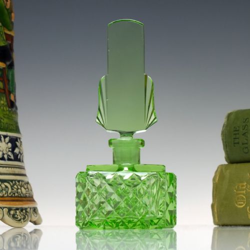 antique art deco vaseline glass perfume bottle c1930 - CATEGORY: ANTIQUE GLASS - DATED 1930