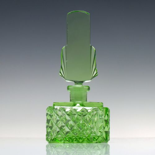 ANTIQUE ART DECO VASELINE GLASS PERFUME BOTTLE C1930 - ADDITIONAL PHOTO 1