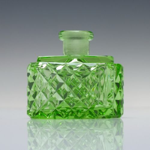 ANTIQUE ART DECO VASELINE GLASS PERFUME BOTTLE C1930 - ADDITIONAL PHOTO 2