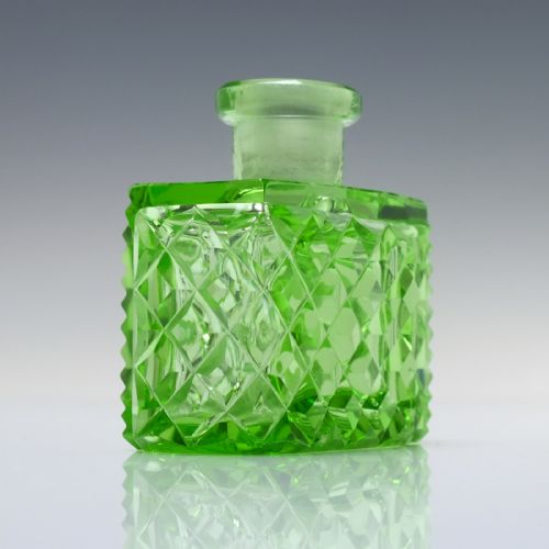 ANTIQUE ART DECO VASELINE GLASS PERFUME BOTTLE C1930 - ADDITIONAL PHOTO 3