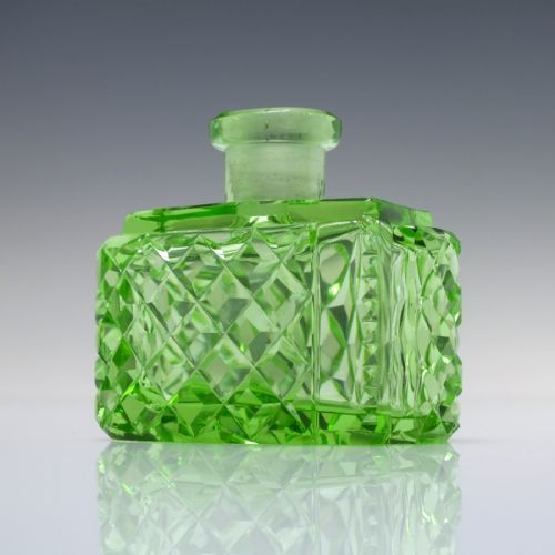 ANTIQUE ART DECO VASELINE GLASS PERFUME BOTTLE C1930 - ADDITIONAL PHOTO 4