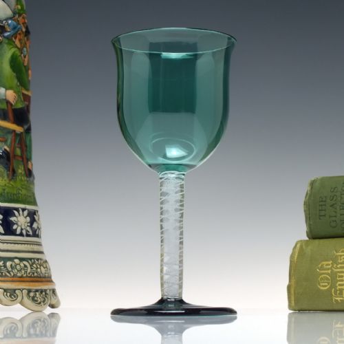 19th century opaque twist wine glass with green bowl and foot c1830 - CATEGORY: ANTIQUE GLASS - DATED VICTORIAN