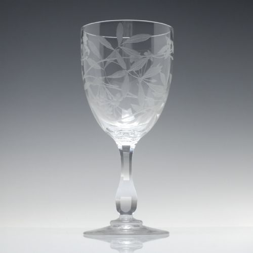 victorian flower engraved glass wine goblet c1880 - CATEGORY: ANTIQUE GLASS - DATED VICTORIAN