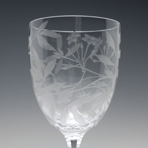 VICTORIAN FLOWER ENGRAVED GLASS WINE GOBLET C1880 - ADDITIONAL PHOTO 2