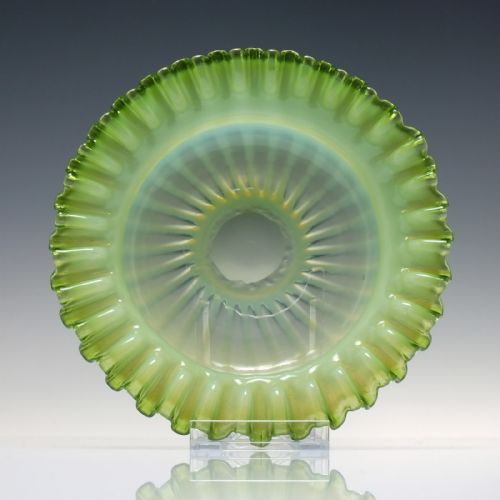victorian vaseline opalescent glass strawberry plate c1880 - CATEGORY: ANTIQUE GLASS - DATED VICTORIAN
