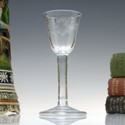 antique 18th century jacobite sympathy engraved plain stem wine glass c1740 - CATEGORY: ANTIQUE GLASS - DATED GEORGIAN