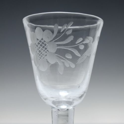 ANTIQUE 18TH CENTURY JACOBITE SYMPATHY ENGRAVED PLAIN STEM WINE GLASS C1740 - ADDITIONAL PHOTO 3