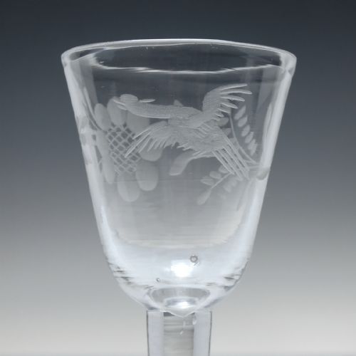 ANTIQUE 18TH CENTURY JACOBITE SYMPATHY ENGRAVED PLAIN STEM WINE GLASS C1740 - ADDITIONAL PHOTO 4