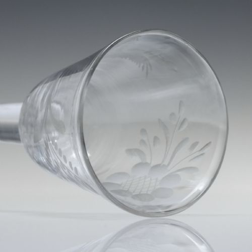 ANTIQUE 18TH CENTURY JACOBITE SYMPATHY ENGRAVED PLAIN STEM WINE GLASS C1740 - ADDITIONAL PHOTO 6