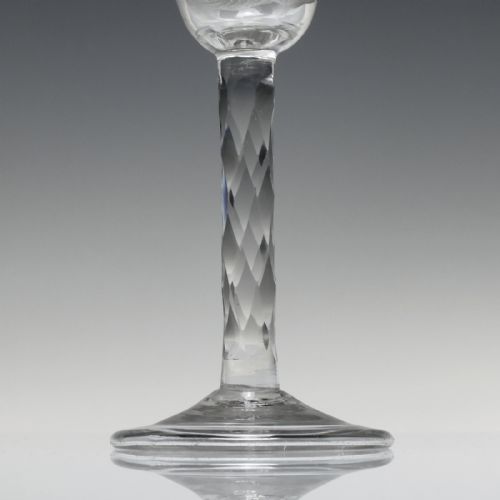 RARE FACET CUT ENGRAVED WINE GLASS WITH FOLDED FOOT C1750 - ADDITIONAL PHOTO 2