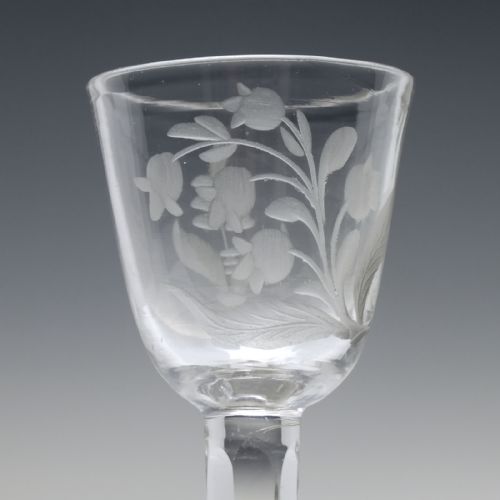 RARE FACET CUT ENGRAVED WINE GLASS WITH FOLDED FOOT C1750 - ADDITIONAL PHOTO 3