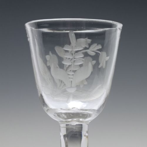 RARE FACET CUT ENGRAVED WINE GLASS WITH FOLDED FOOT C1750 - ADDITIONAL PHOTO 5