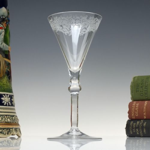 engraved neo classical light baluster wine glass with drop knop c1750 - CATEGORY: ANTIQUE GLASS - DATED GEORGIAN