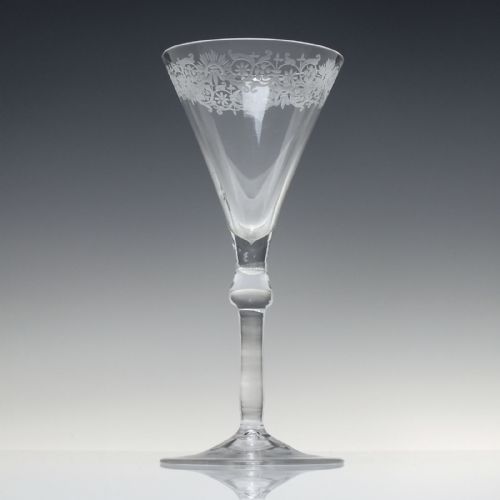 ENGRAVED NEO CLASSICAL LIGHT BALUSTER WINE GLASS WITH DROP KNOP C1750 - ADDITIONAL PHOTO 1